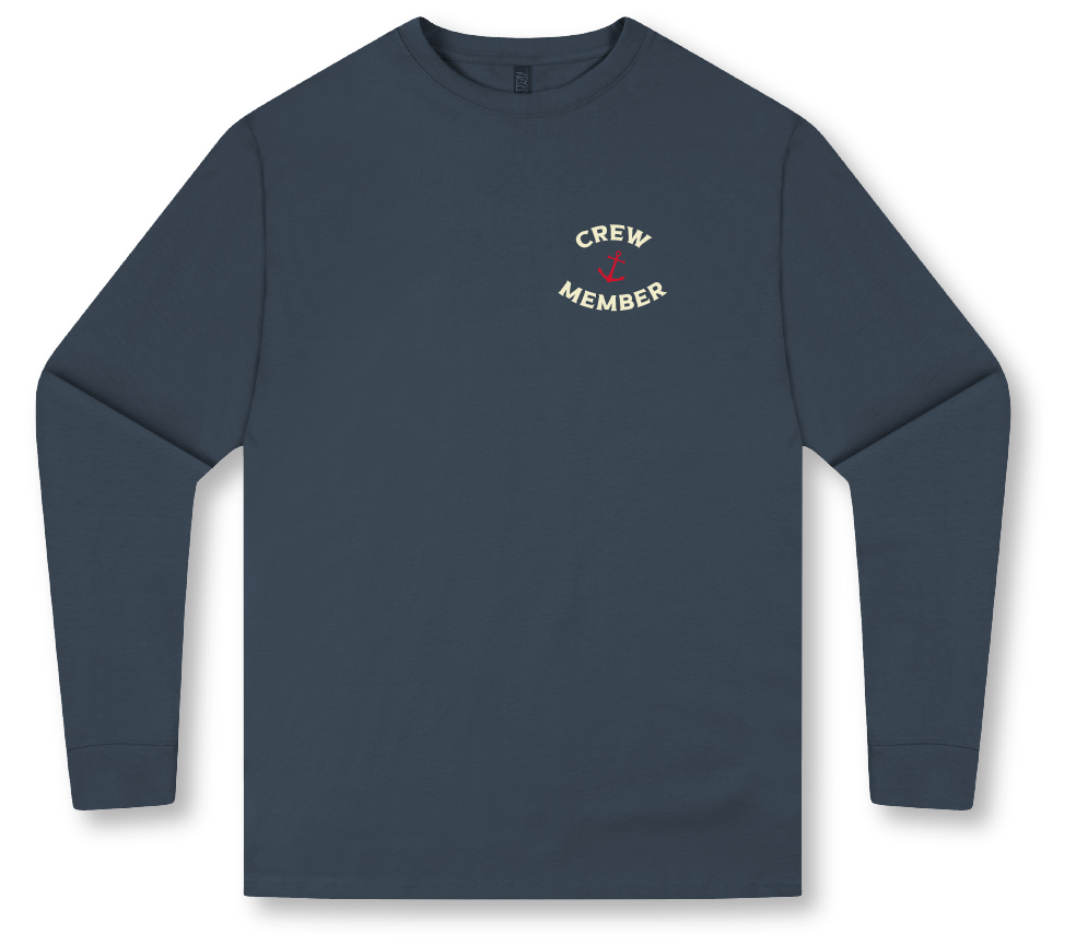 Captain Chesapeake All Aboard Long Sleeve Tee featuring nautical-themed design on a comfortable long sleeve shirt.