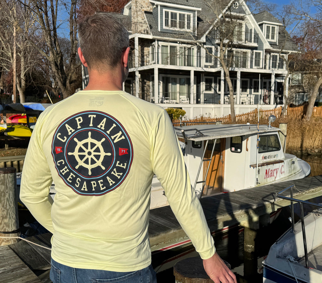 Captain's Ship Wheel Long Sleeve UPF Tee - Captain Chesapeake